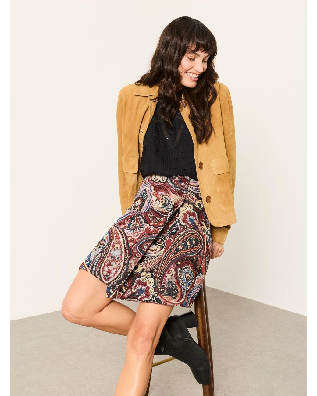 FatFace Black Ziva Jacquard Skirt