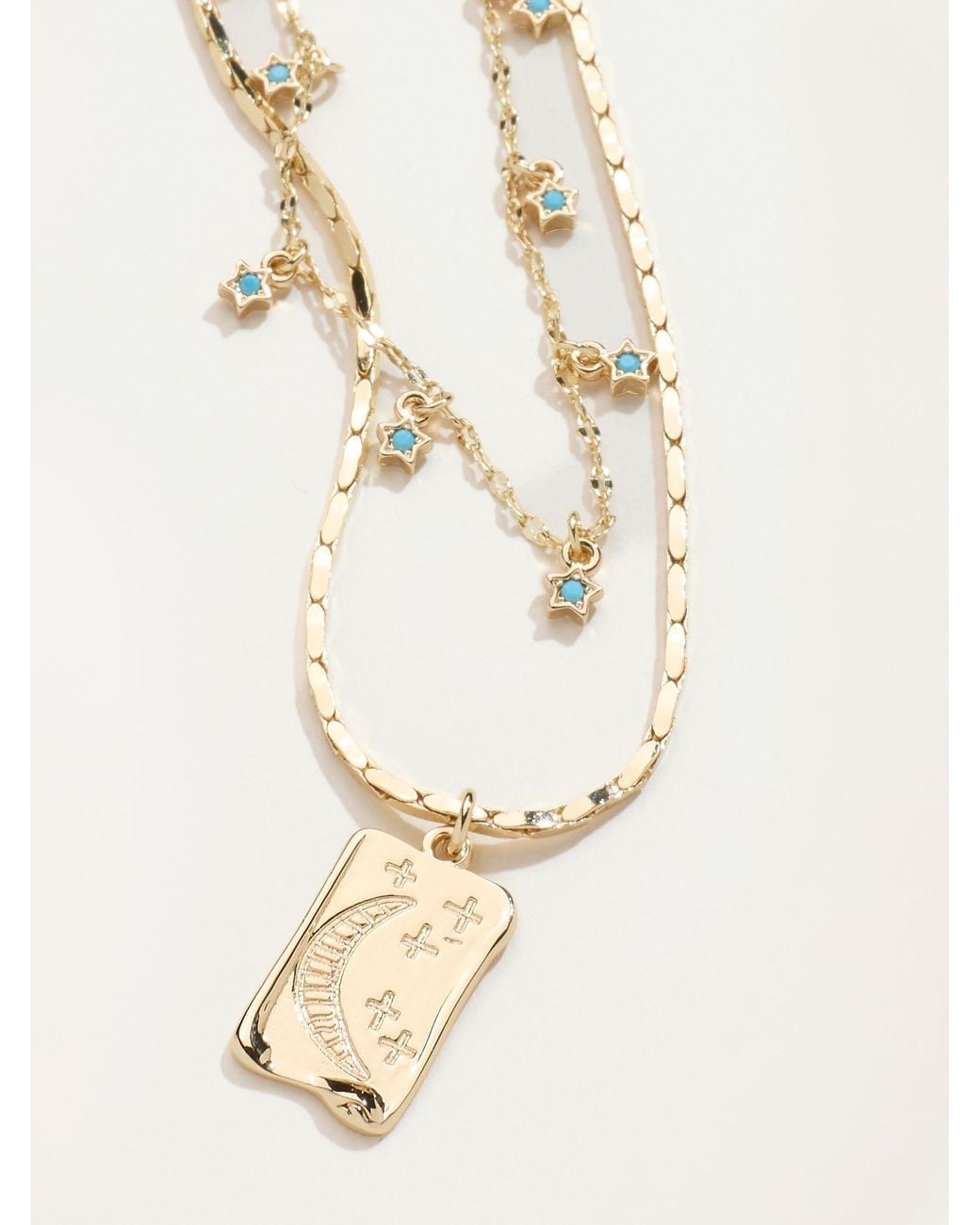 FatFace Natural Layered Moon Star Necklace
