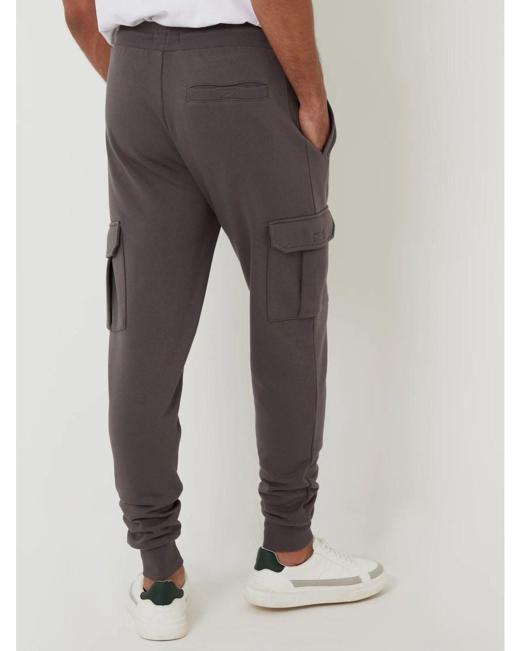 Threadbare Gray Cotton Blend Cuffed Cargo Joggers for men