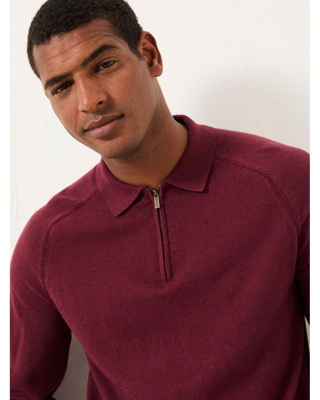 FatFace Red Rye Zip Collar Knitted Polo Jumper for men
