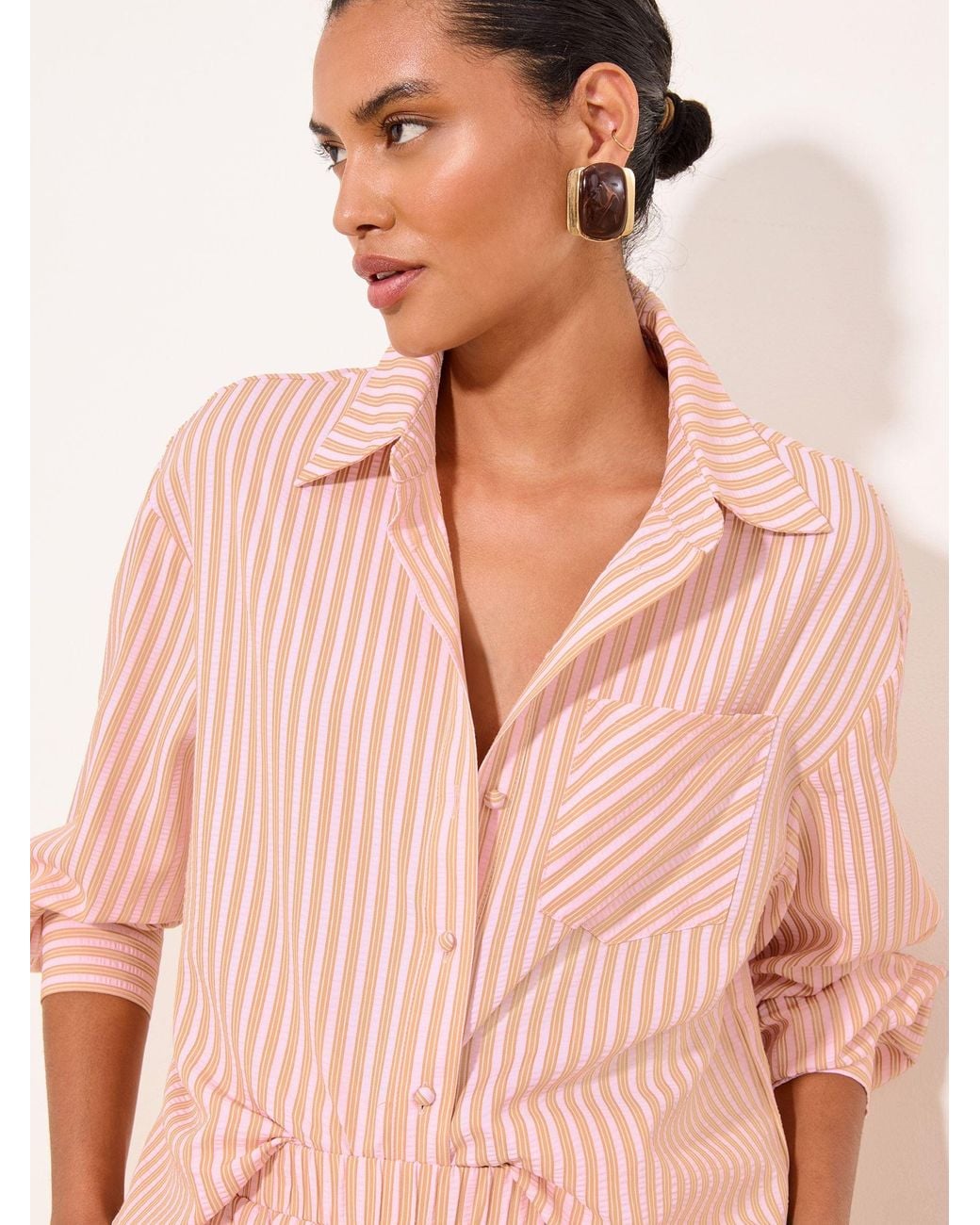 Lipsy Pink Striped Button Down Shirt