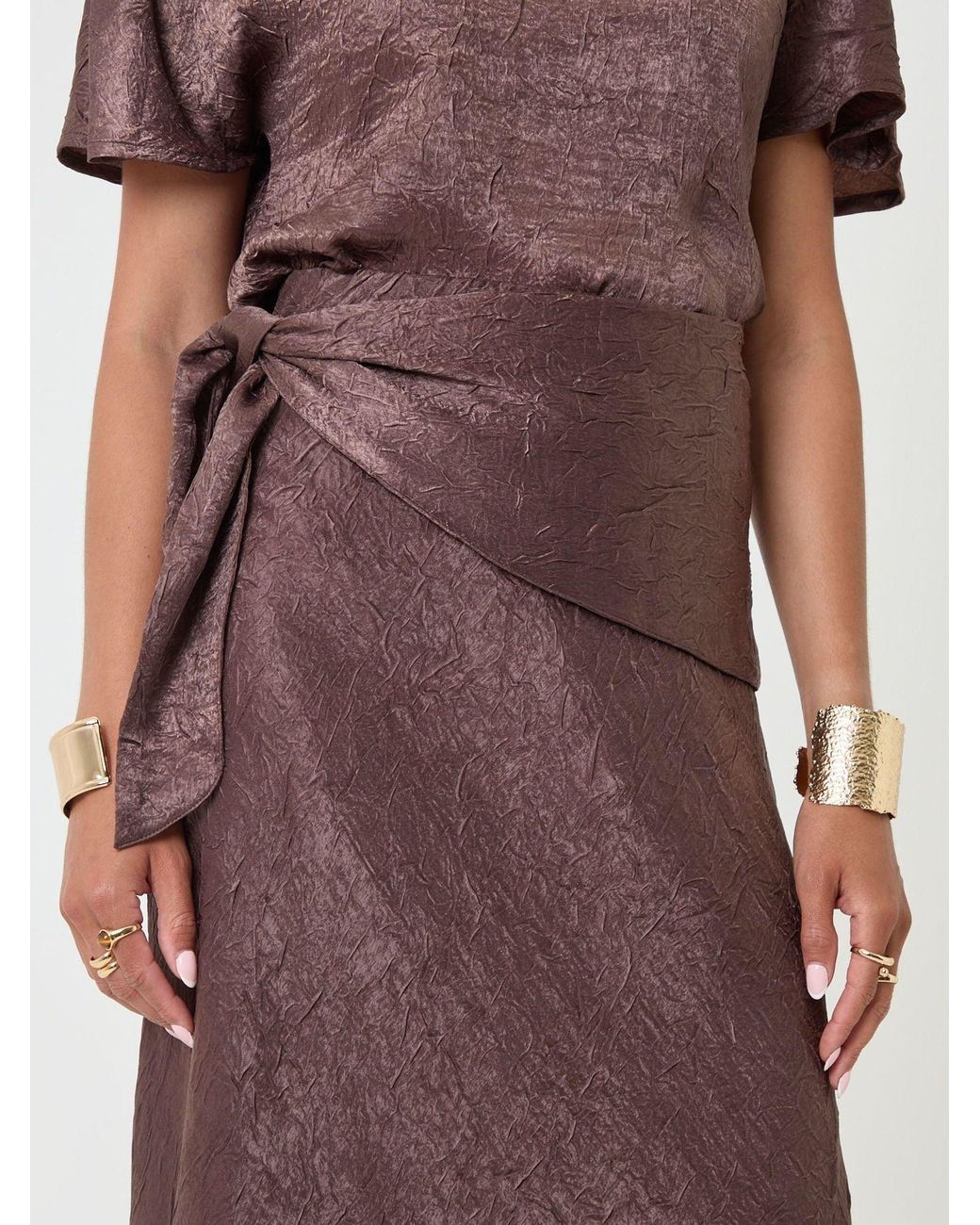 Threadbare Purple Crinkle Satin Wrap Maxi Skirt
