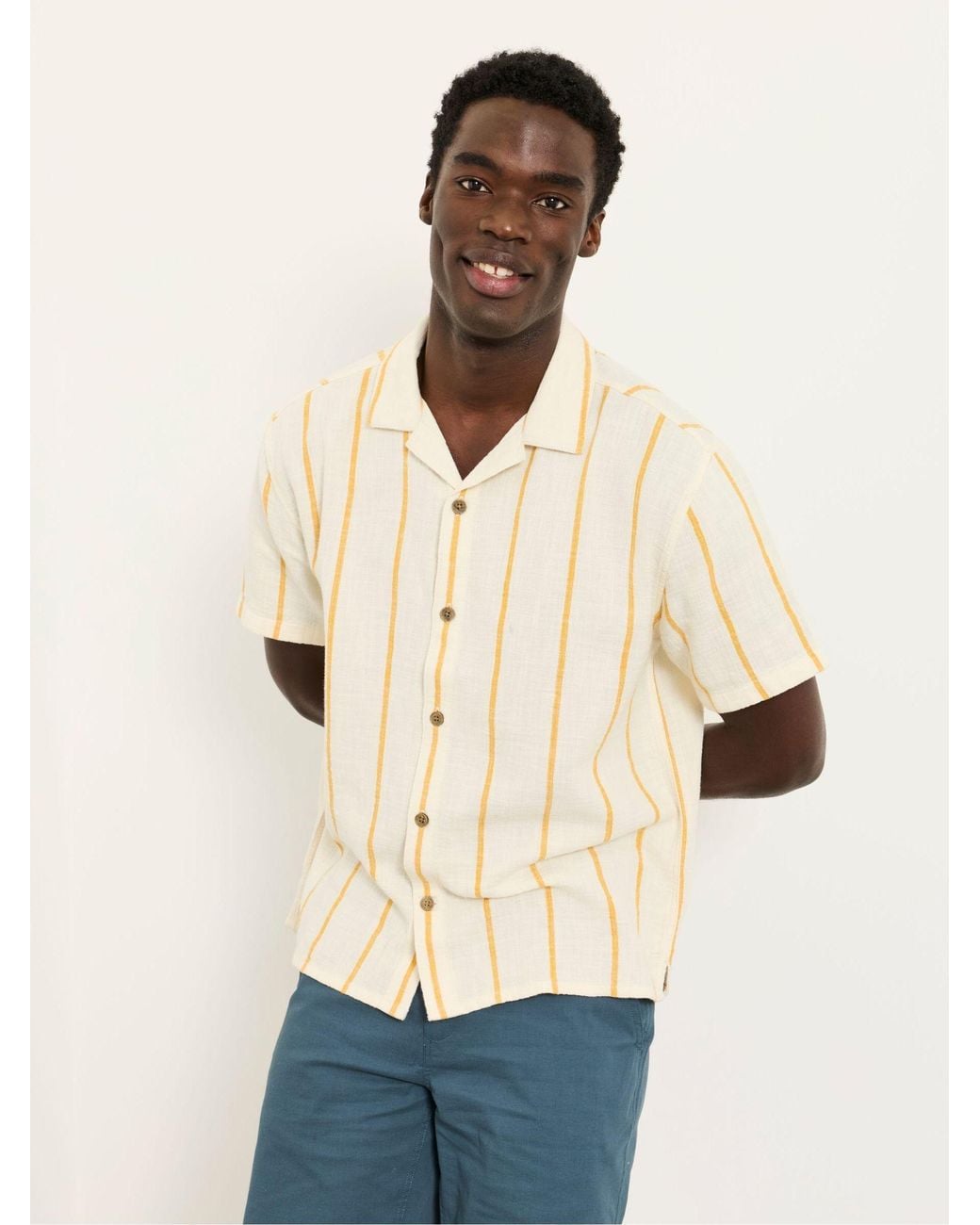 FatFace Blue Short Sleeve Relaxed Fit Brue Wide Stripe Shirt for men