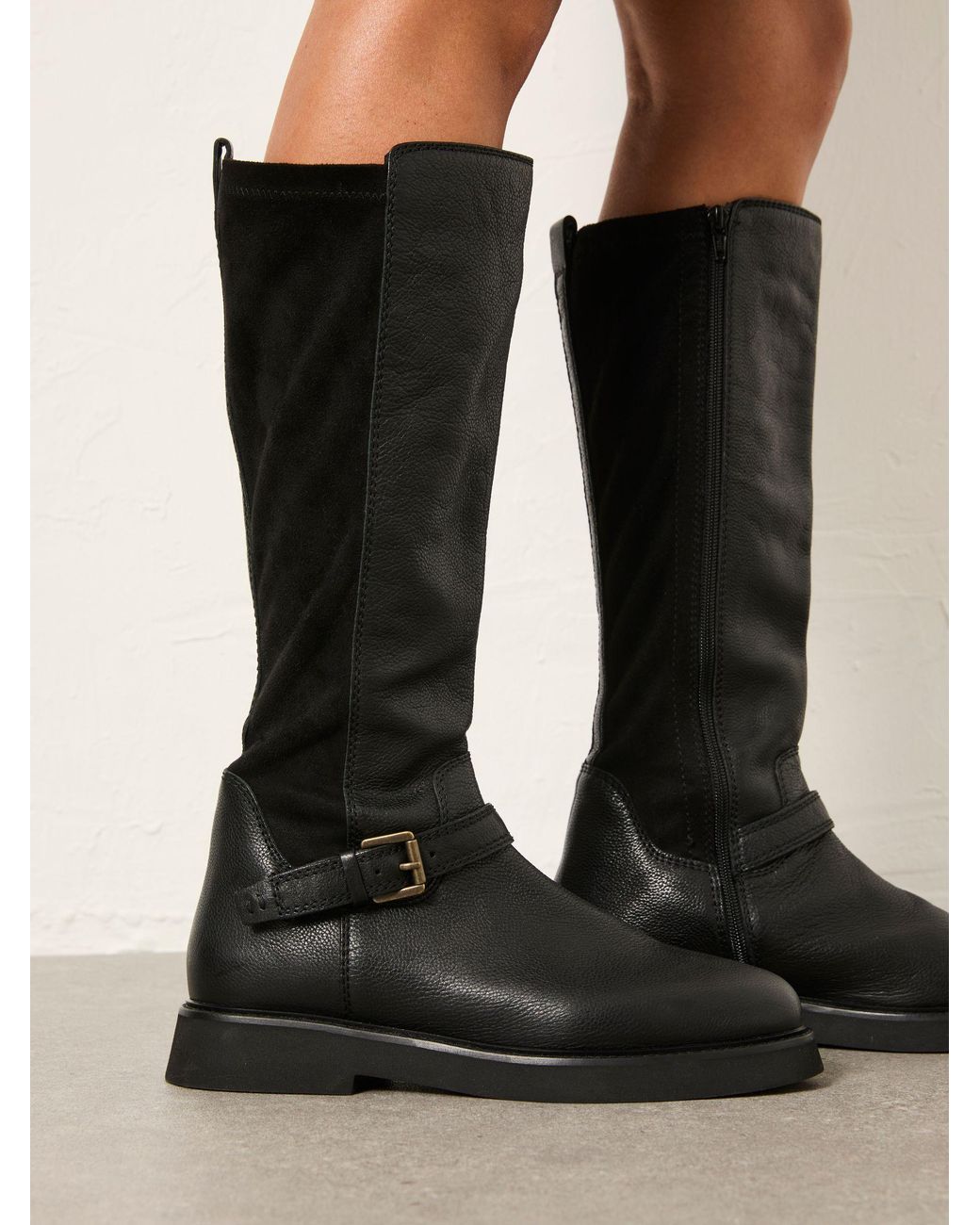 FatFace Black Fatface Knee High Leather Riding Boot