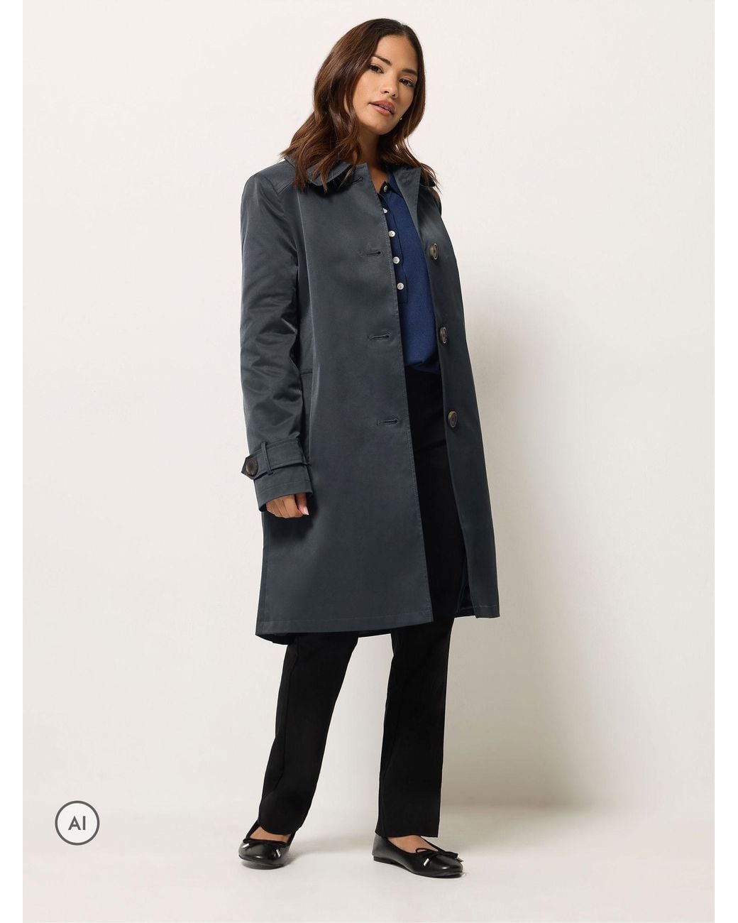 M Com Blue Petite Single Breasted Coat