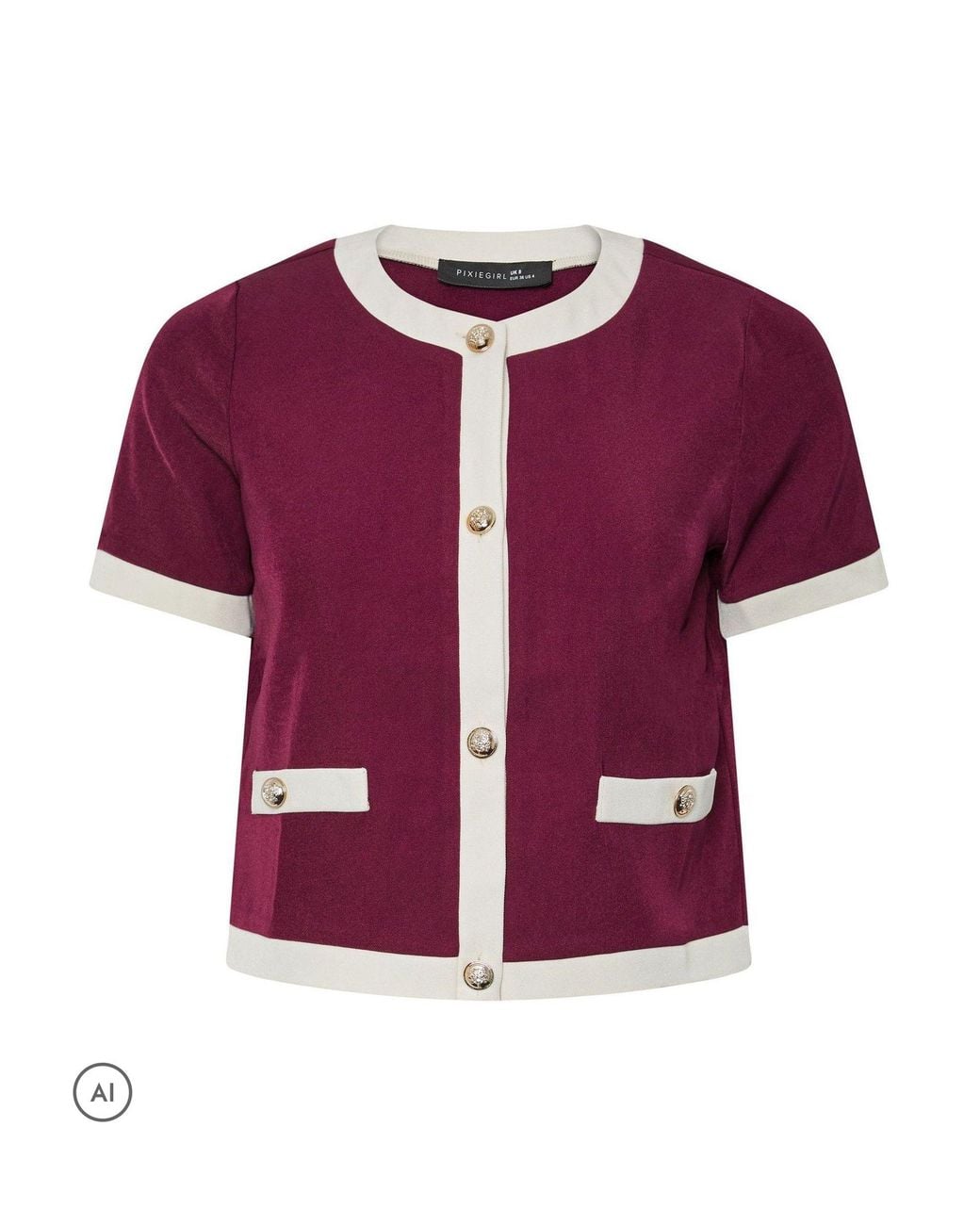 PixieGirl Petite Purple Contrast Short Sleeve Button Blouse