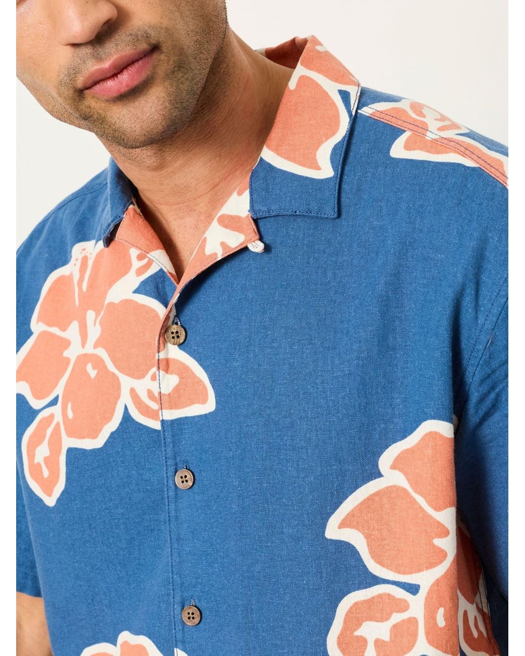 FatFace Blue Short Sleeve Relaxed Fit Large Hawaiian Floral Shirt for men