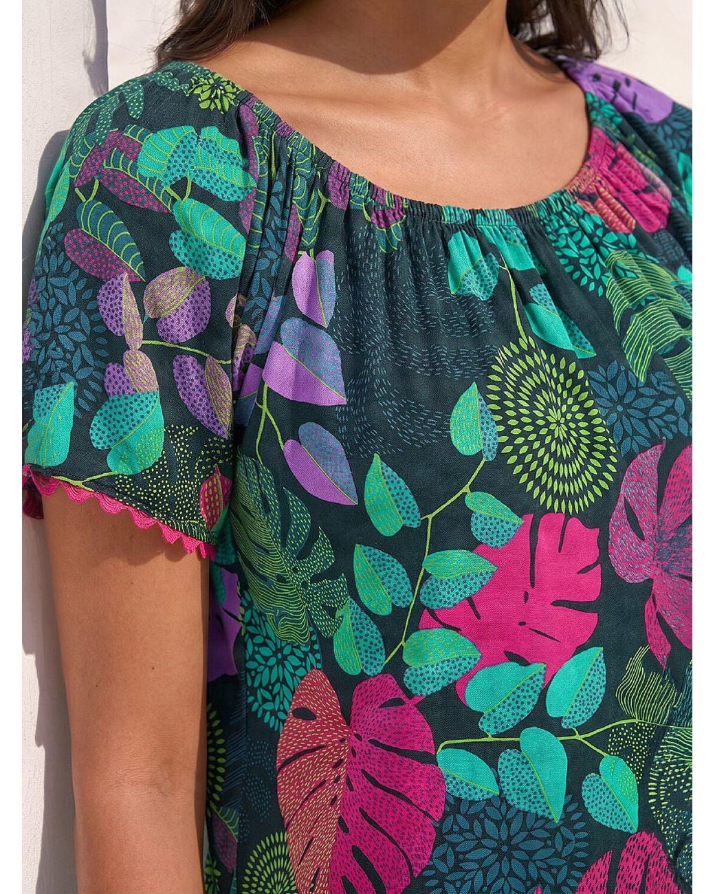 Roman Green Printed Bardot Stretch Top