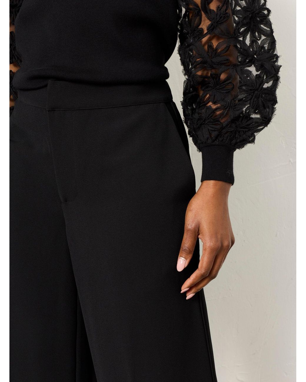 FatFace Black Julia Satin Back Crepe Wide Leg Trouser