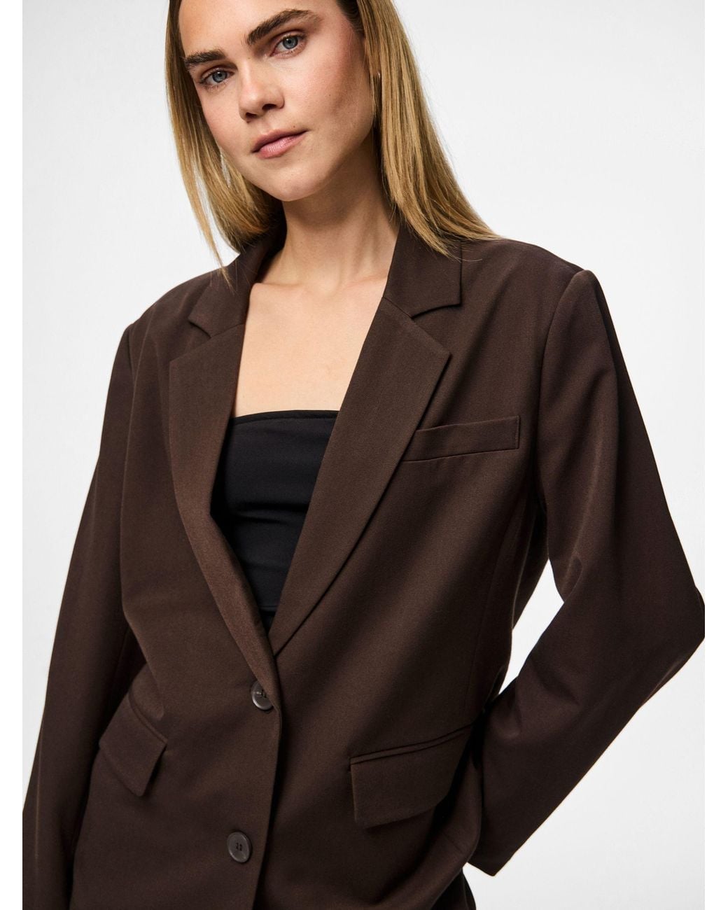 Pieces Brown Relaxed Blazer