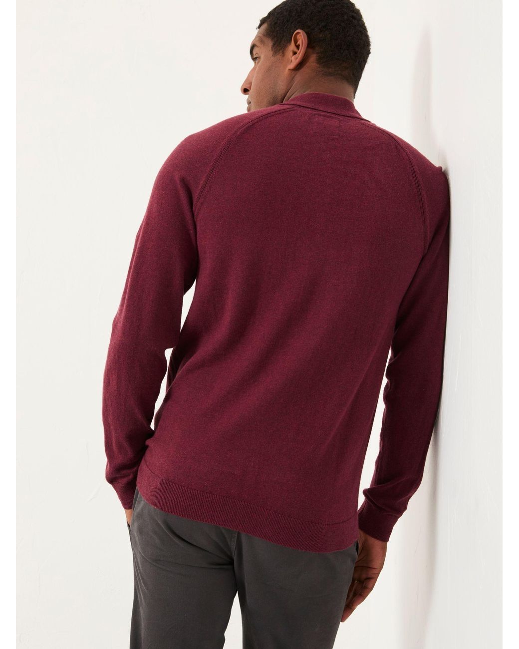 FatFace Red Rye Zip Collar Knitted Polo Jumper for men