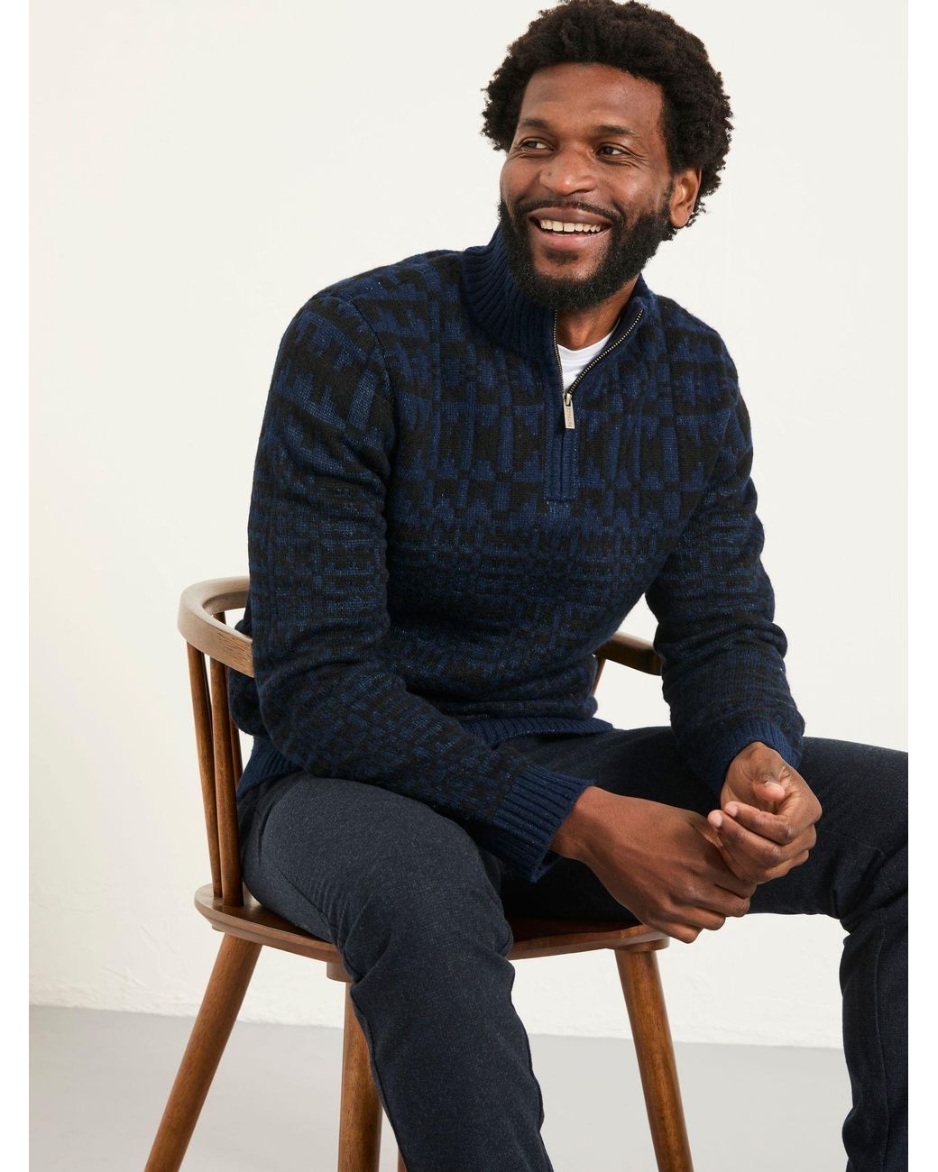 FatFace Blue Blanket Half Neck Knitted Jumper for men