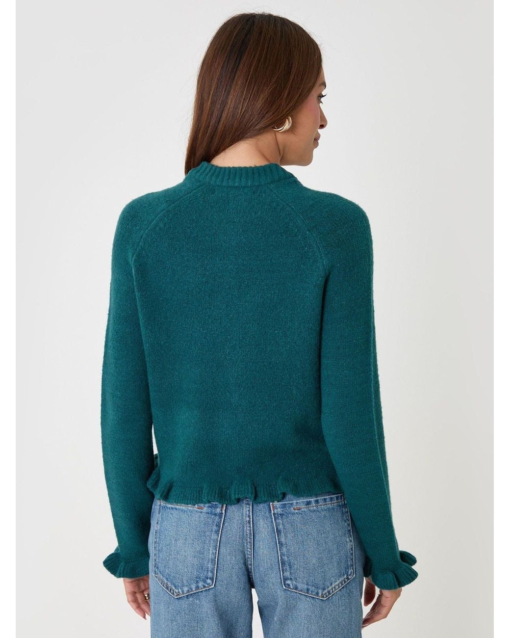 Threadbare Green Crew Neck Ruffle Cardigan