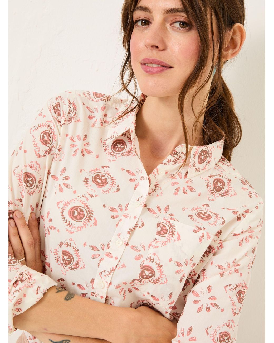 FatFace Natural Olivia 100% Cotton Long Sleeve Shirt