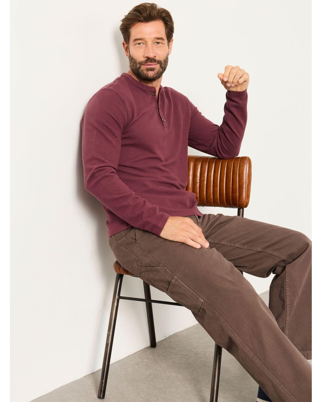 FatFace Henley Long Sleeve Textured T-Shirt for men