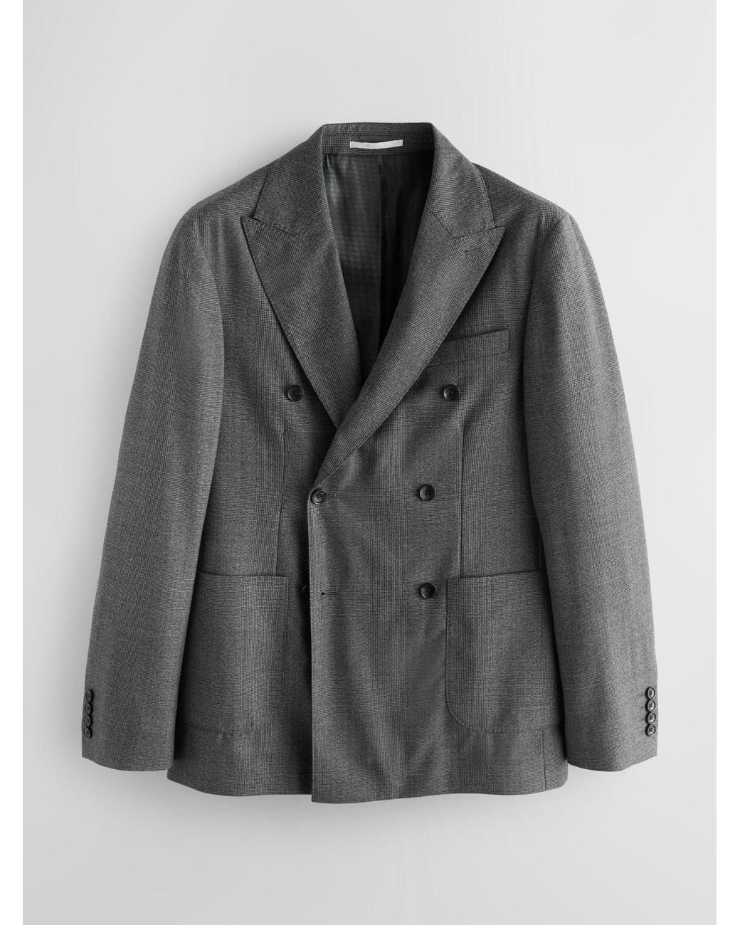 Next Gray Regular Fit Double Breasted Wool Blend Check Suit Jacket for men