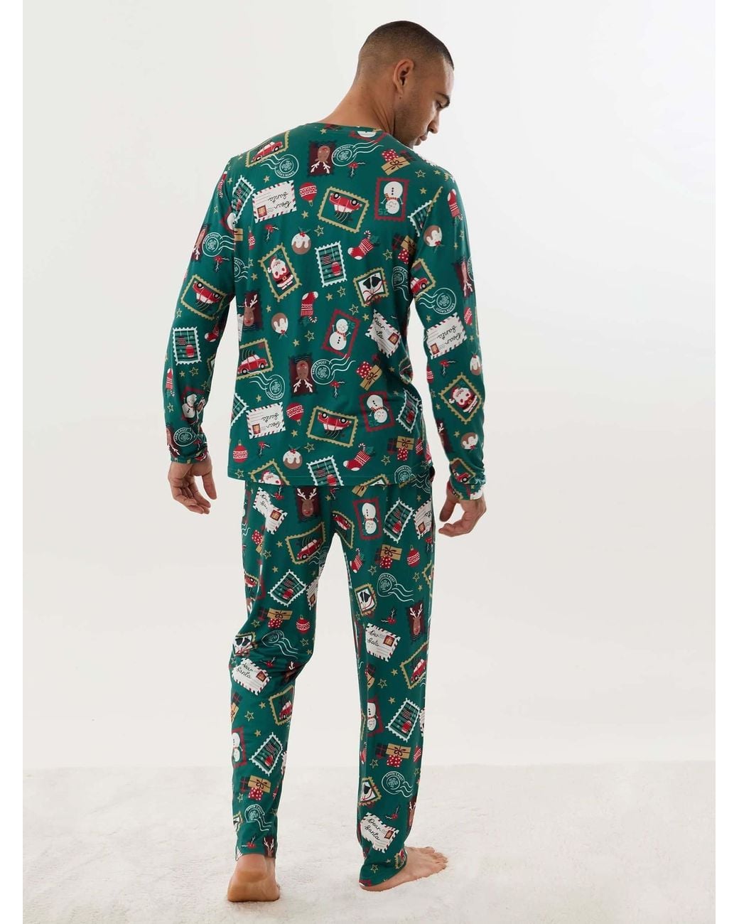 Threadbare Green Festive Stamps Pyjamas Set for men