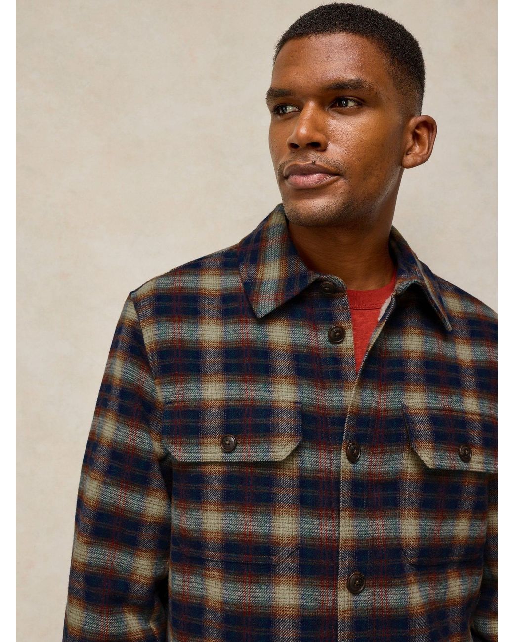 White Stuff Blue Hetton Check Borg Lined Jacket for men