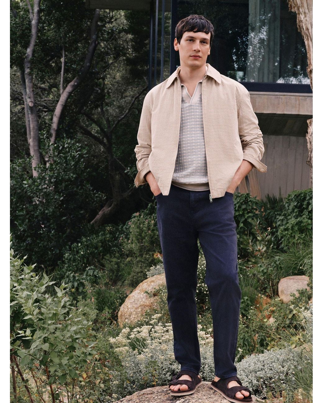 Next Natural Textured Gingham Zip Through Jacket for men
