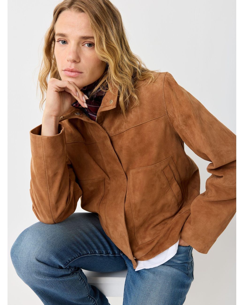 Urban Code Blue Suede Funnel Neck Boxy Jacket