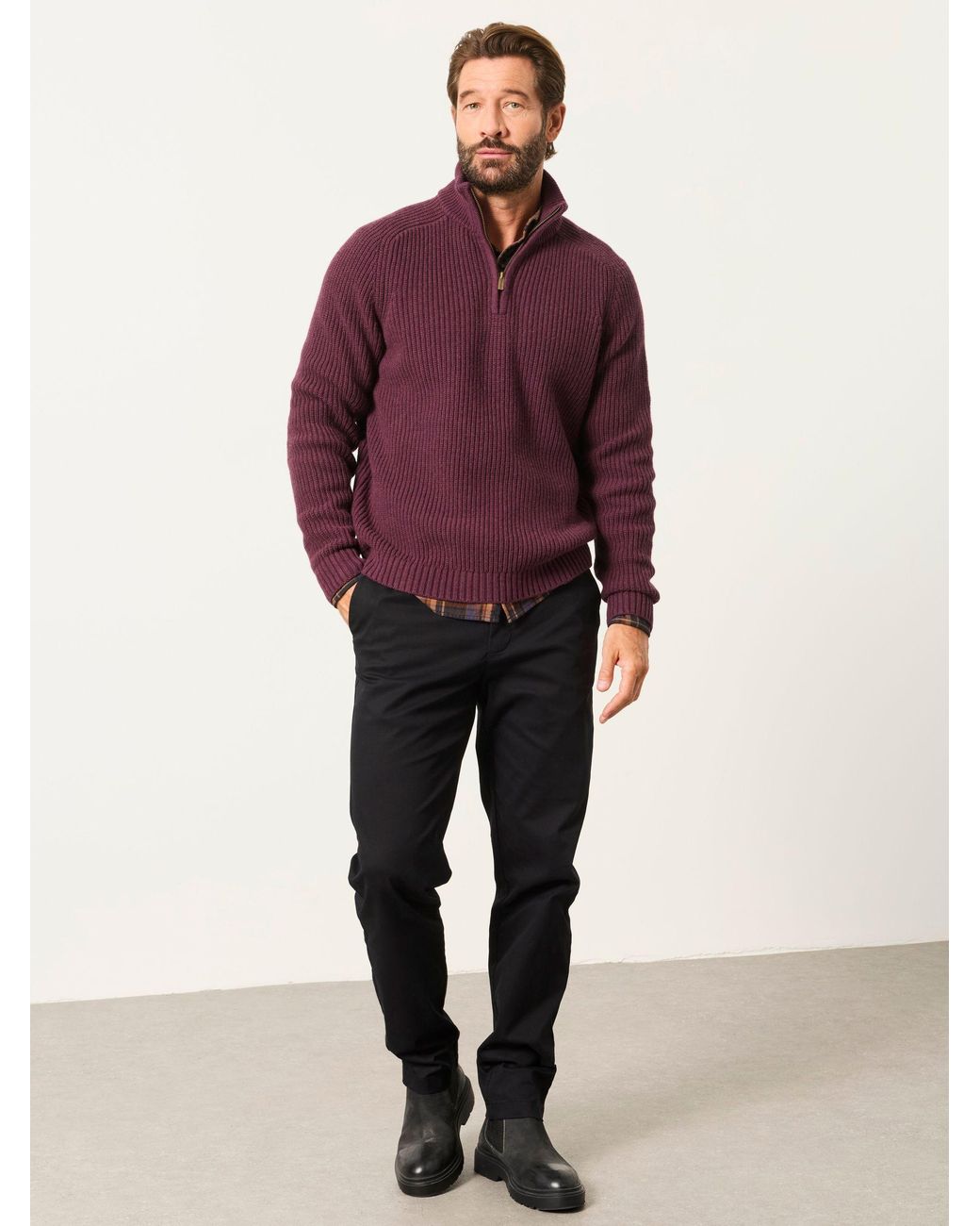 FatFace Purple Ember Quarter Zip Knitted Jumper for men