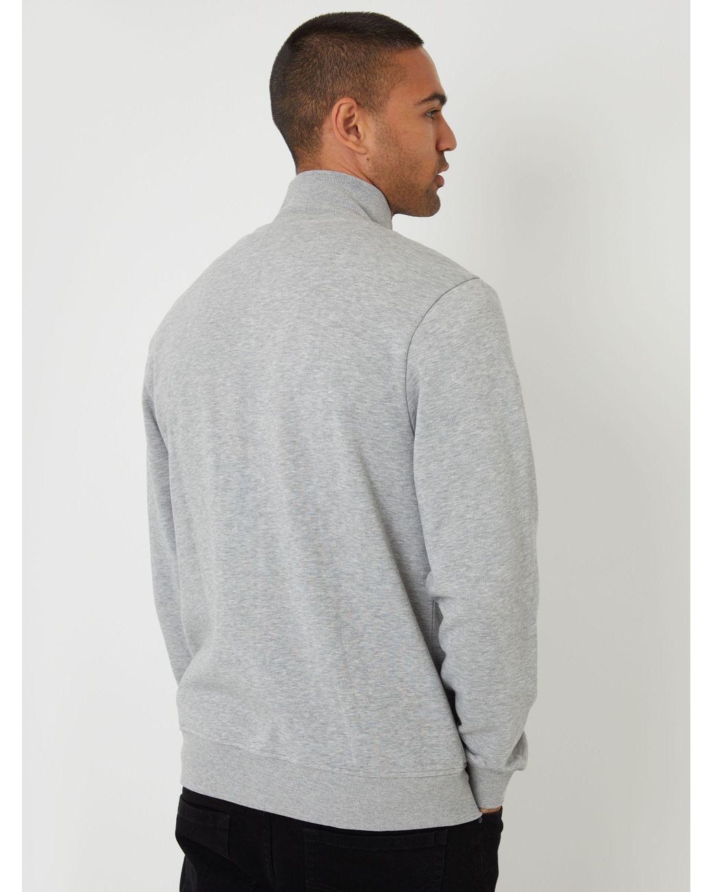 Threadbare Gray Funnel Quarter Zip Through Sweatshirt for men