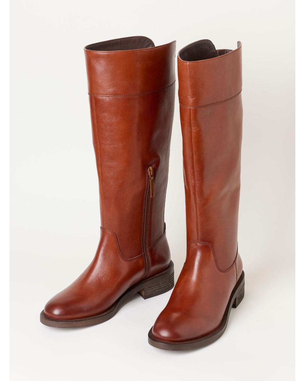 FatFace Orange Leather Knee High Riding Boot