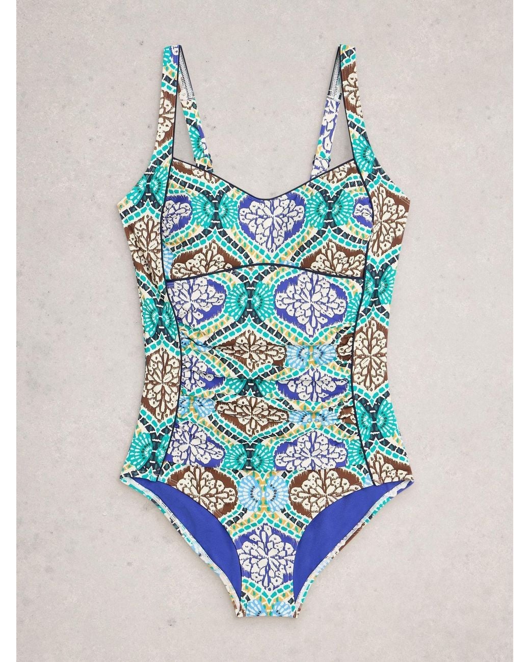 White Stuff Blue Splash Tummy Control Swimsuit