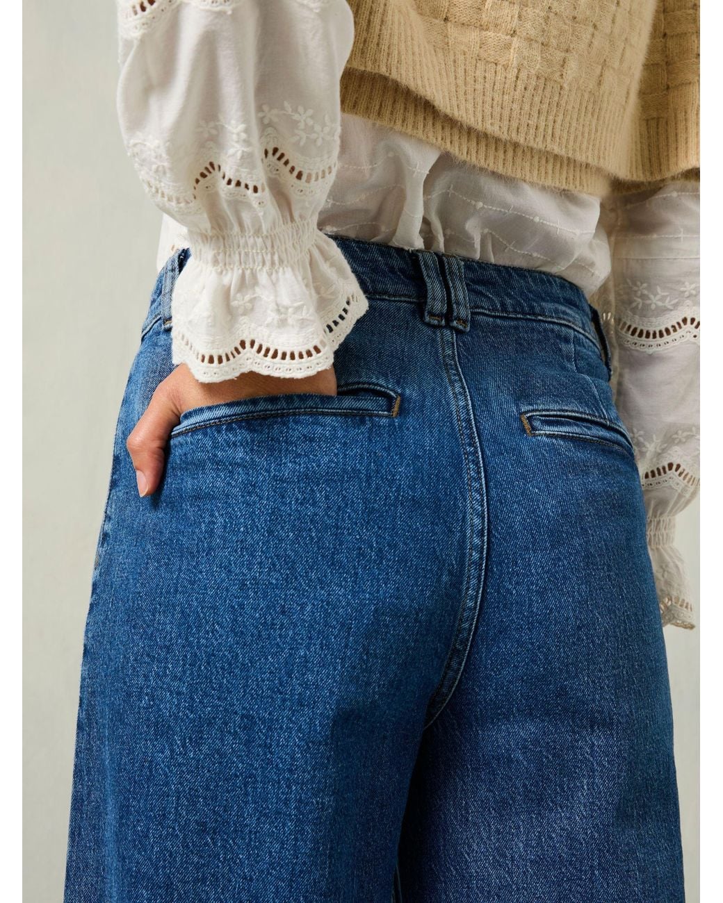 FatFace Blue Patch Pocket Petite Flare Jeans