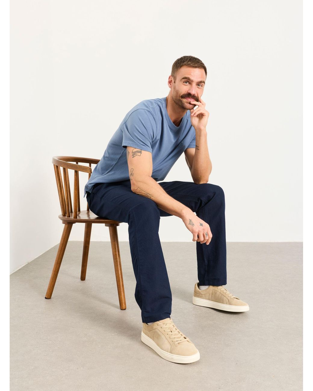 FatFace Blue Hayle Linen Cotton Trousers for men