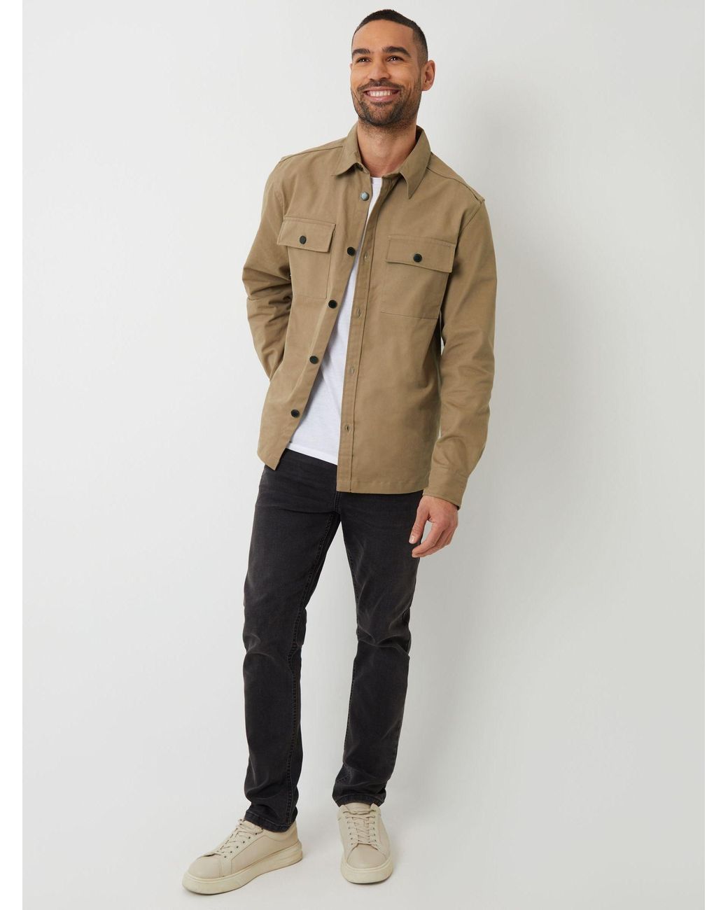 Threadbare Natural Twill Button Up Shacket for men