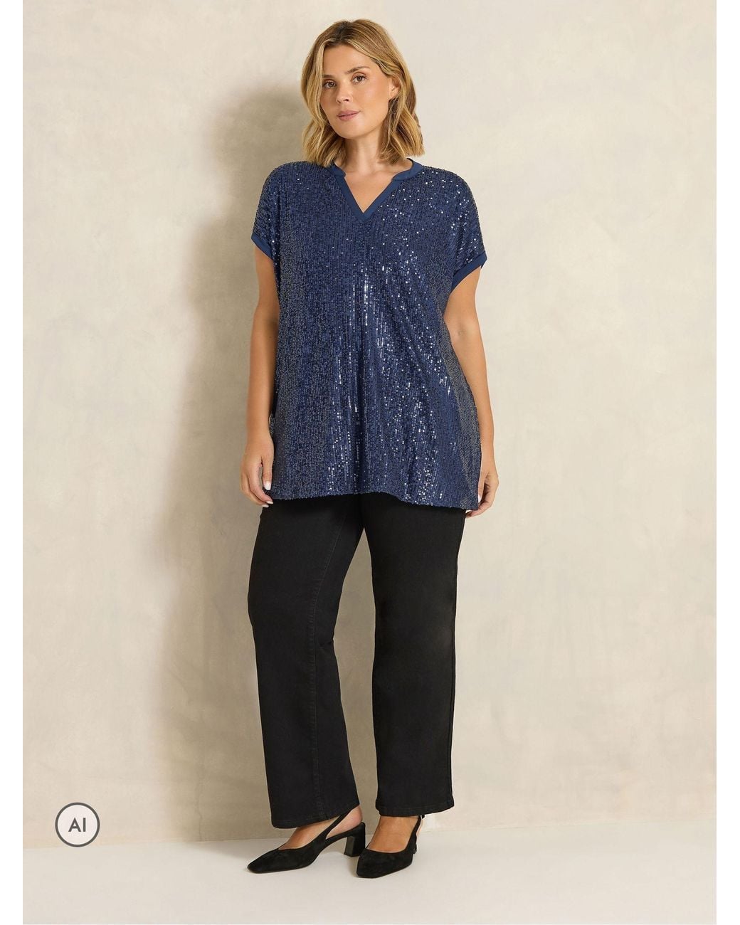 Evans Blue Sequin Embellished Top