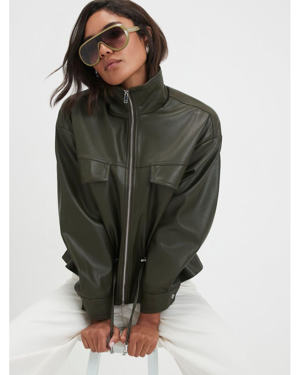 River Island Green Drawstring Funnel Jacket