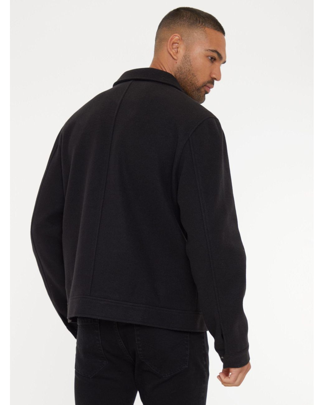 Threadbare Black Brushed Button Up Shacket for men