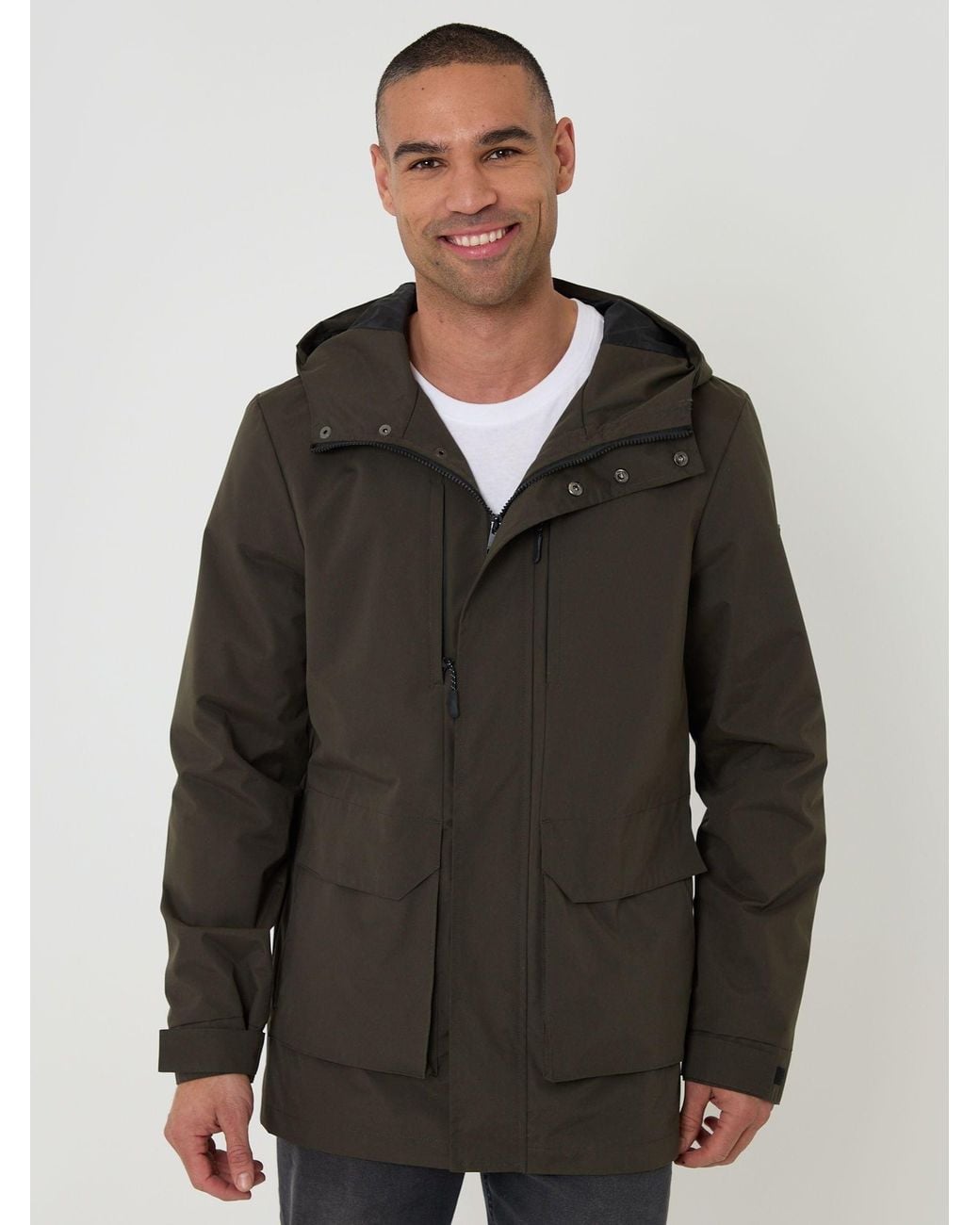 Threadbare Black Showerproof Hooded Coat for men