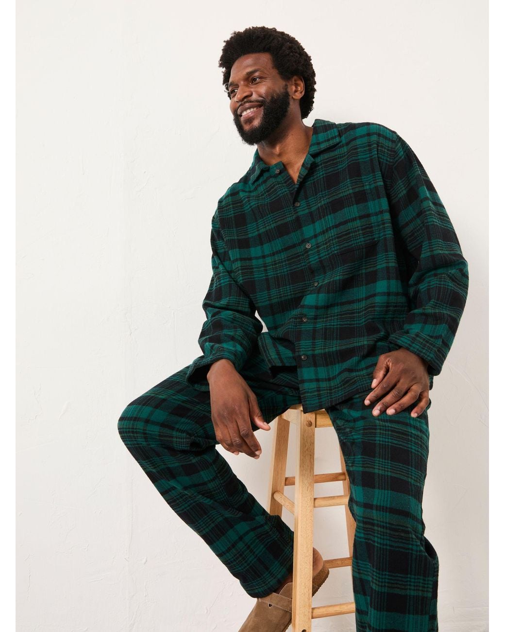 FatFace Green Samphrey Check Pyjama Shirt for men
