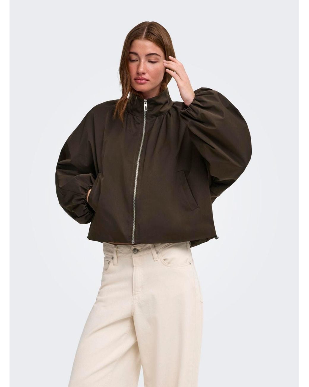 ONLY Brown Funnel Neck Balloon Bomber Jacket