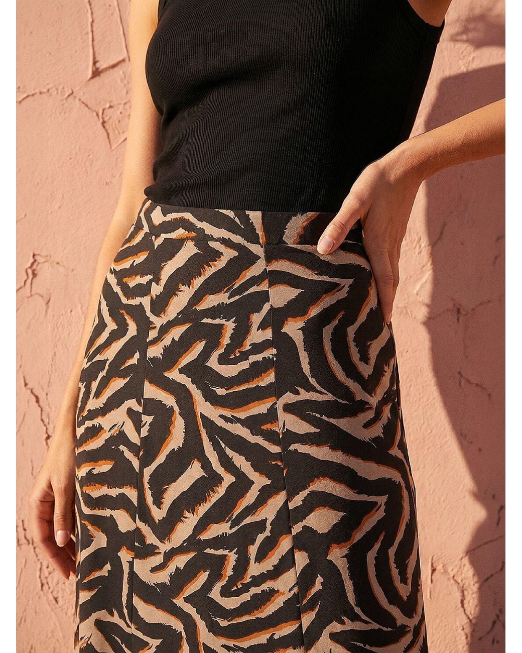 Roman Abstract Animal Print A-Line Skirt in Brown | Lyst
