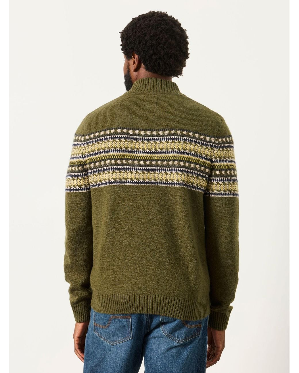 FatFace Green Selkirk Pattern Quarter Zip Knitted Jumper for men