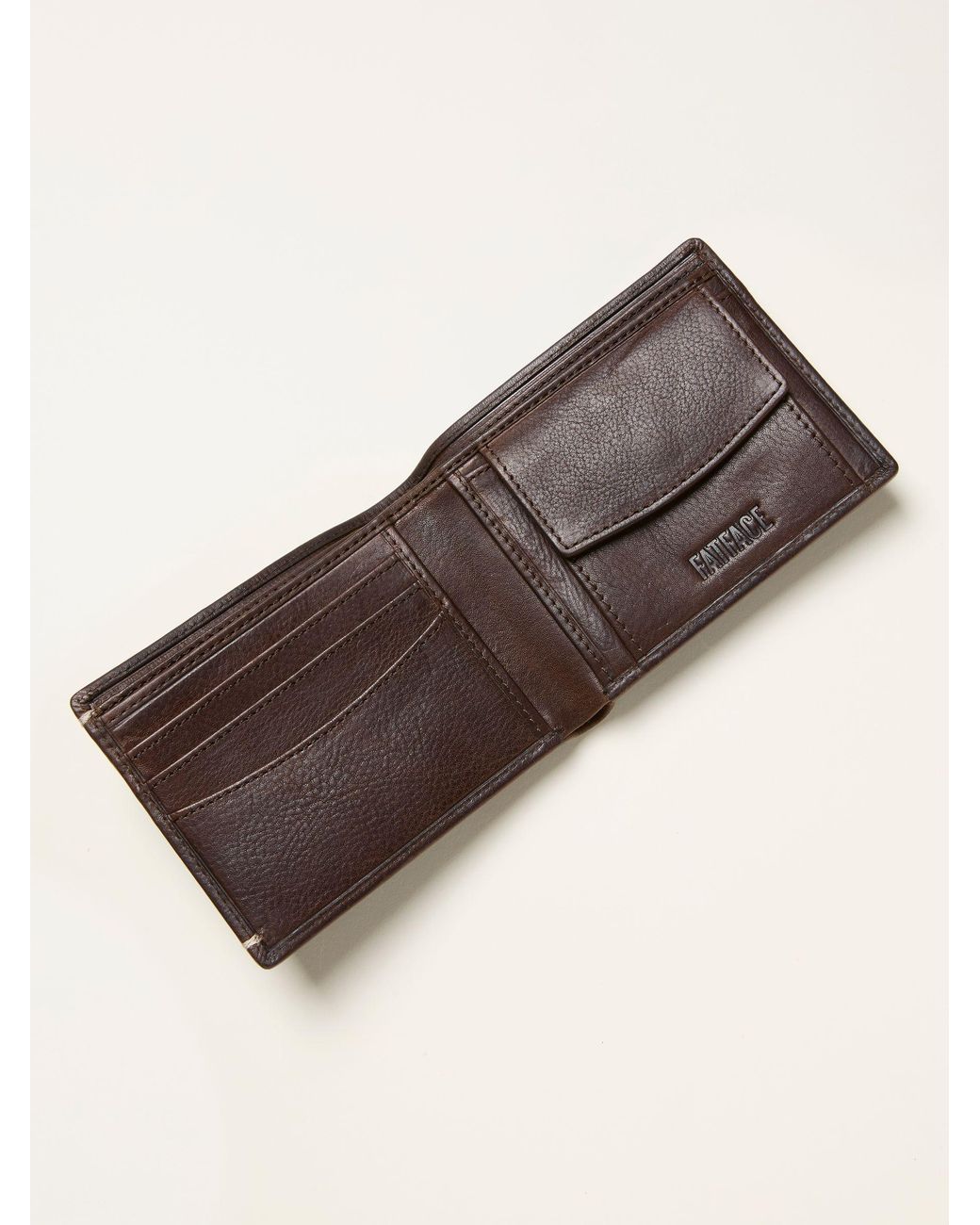 FatFace Brown Corner Stitch Detail Leather Wallet for men
