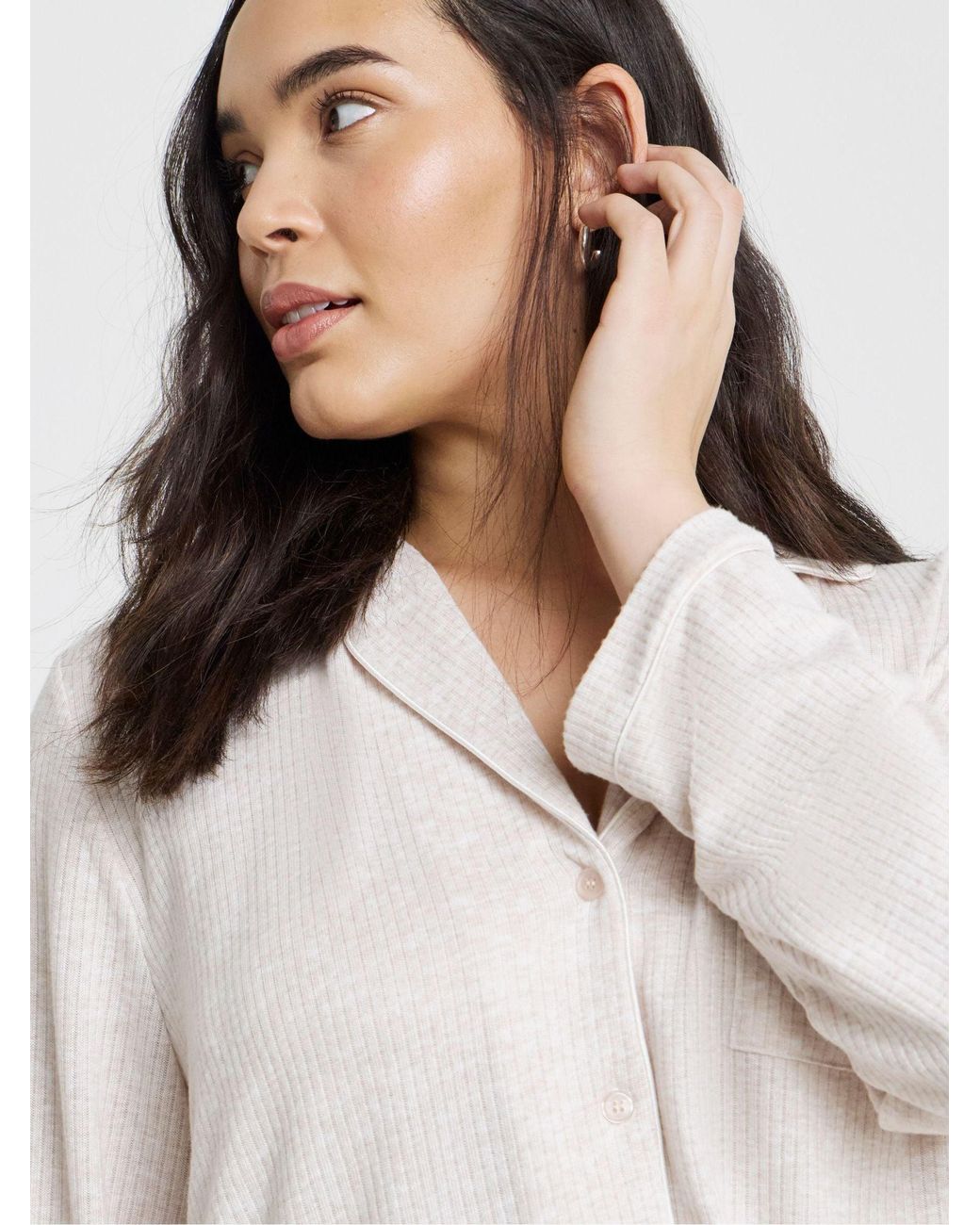 Simply Be White Brushed Rib Pyjamas Set