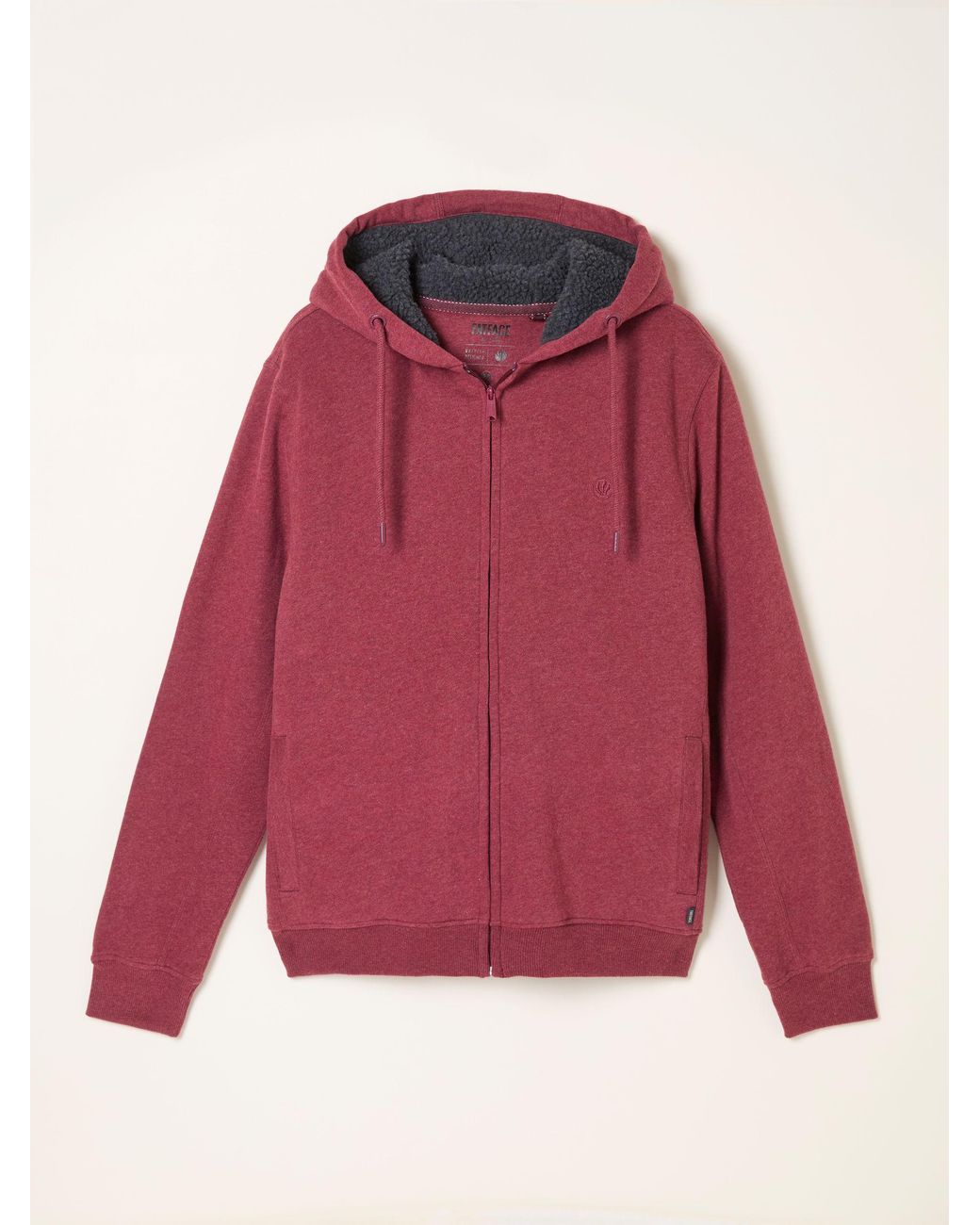 FatFace Red Borg Lined Zip Through Hoodie for men