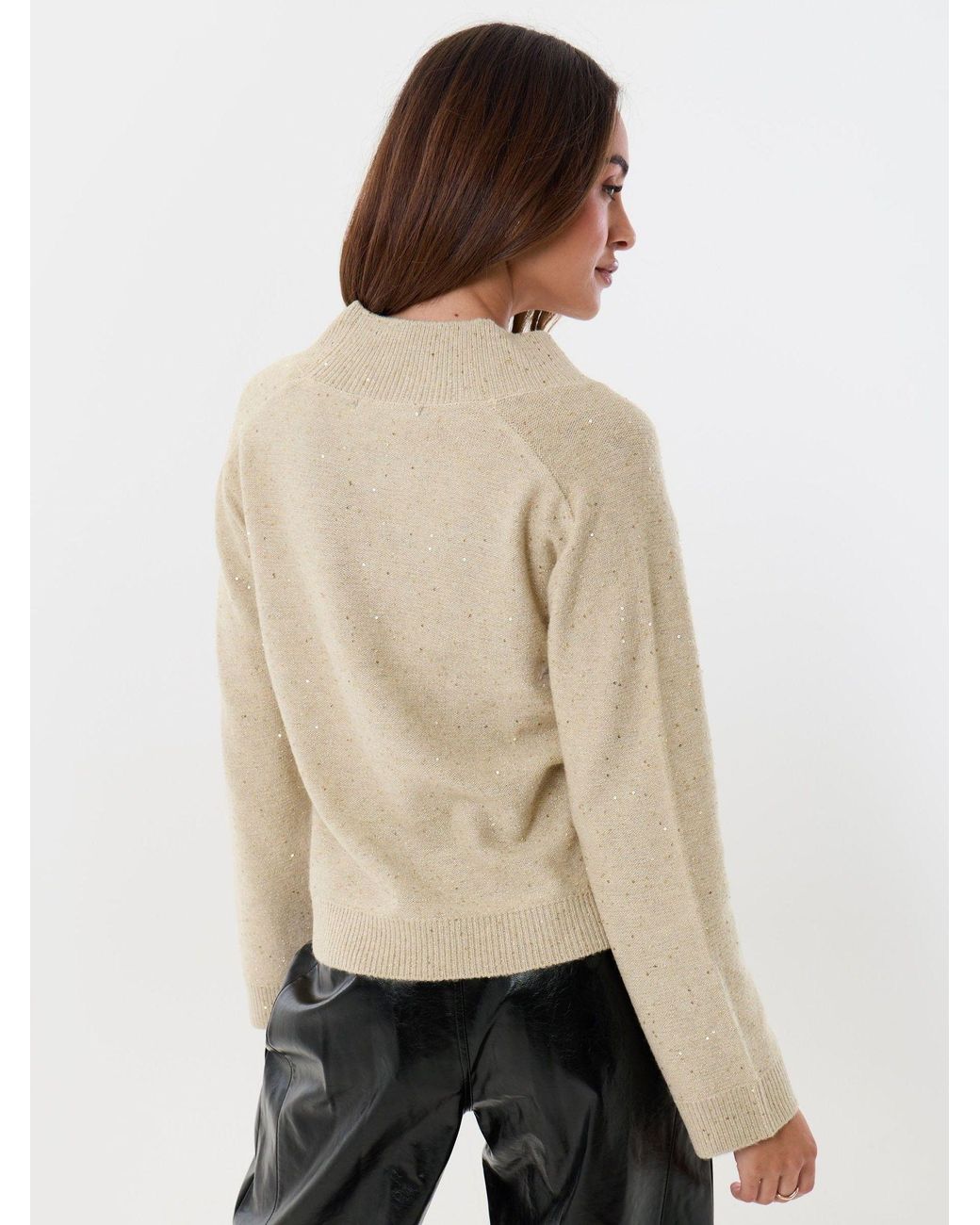 Threadbare Natural Sequin V-Neck Knitted Jumper