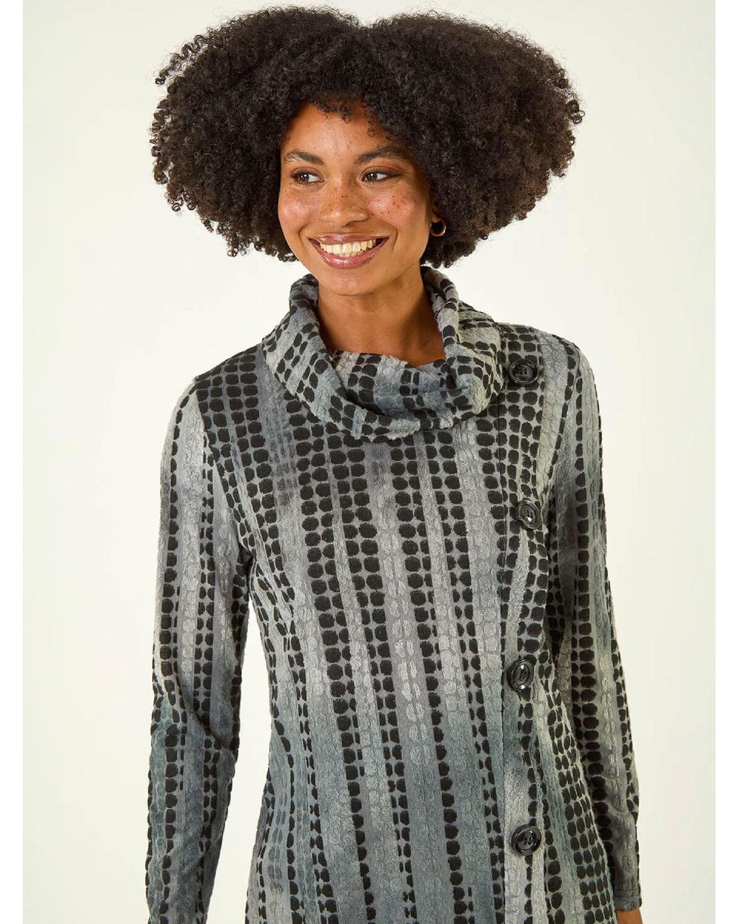 Roman Gray Cowl Neck Buttoned Top