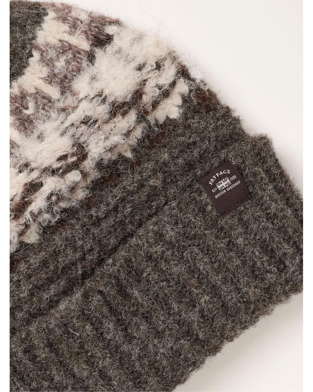 FatFace Gray Fairisles Brushed Beanie for men