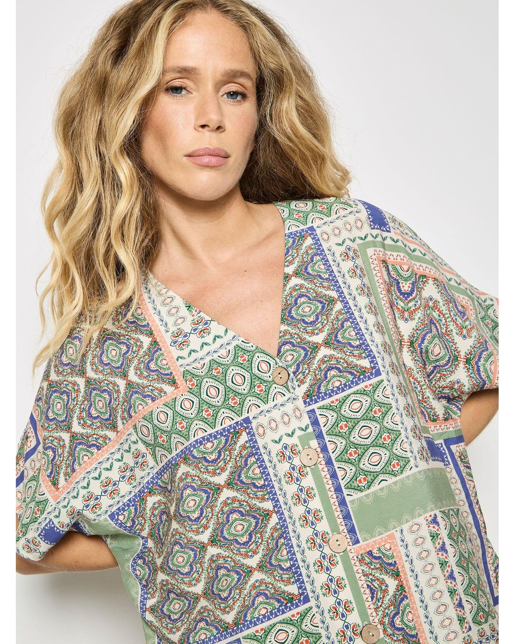 Apricot White Folk Patchwork Blouse