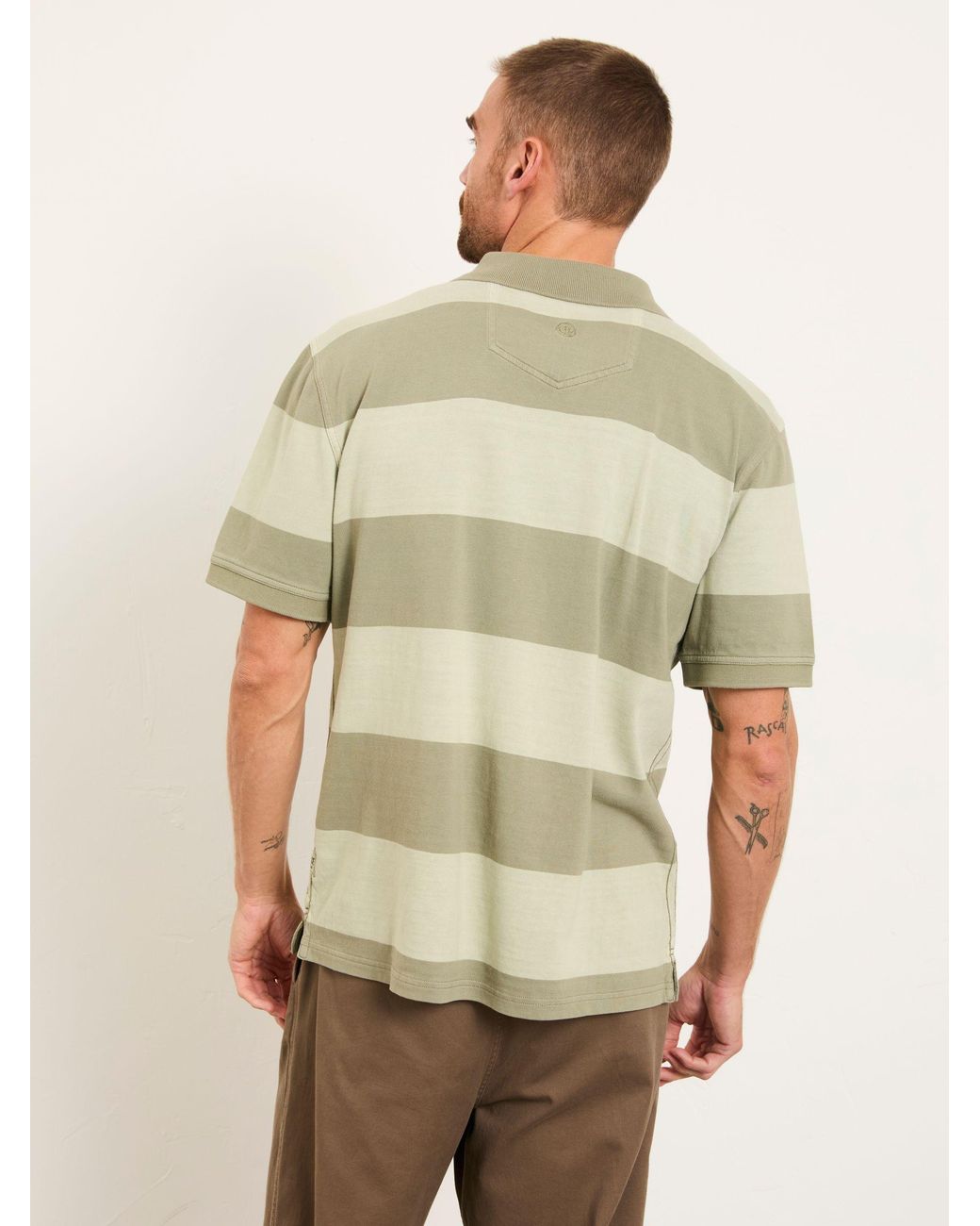 FatFace Green Ashton Relaxed Fit Rugby Stripe Notch Polo for men