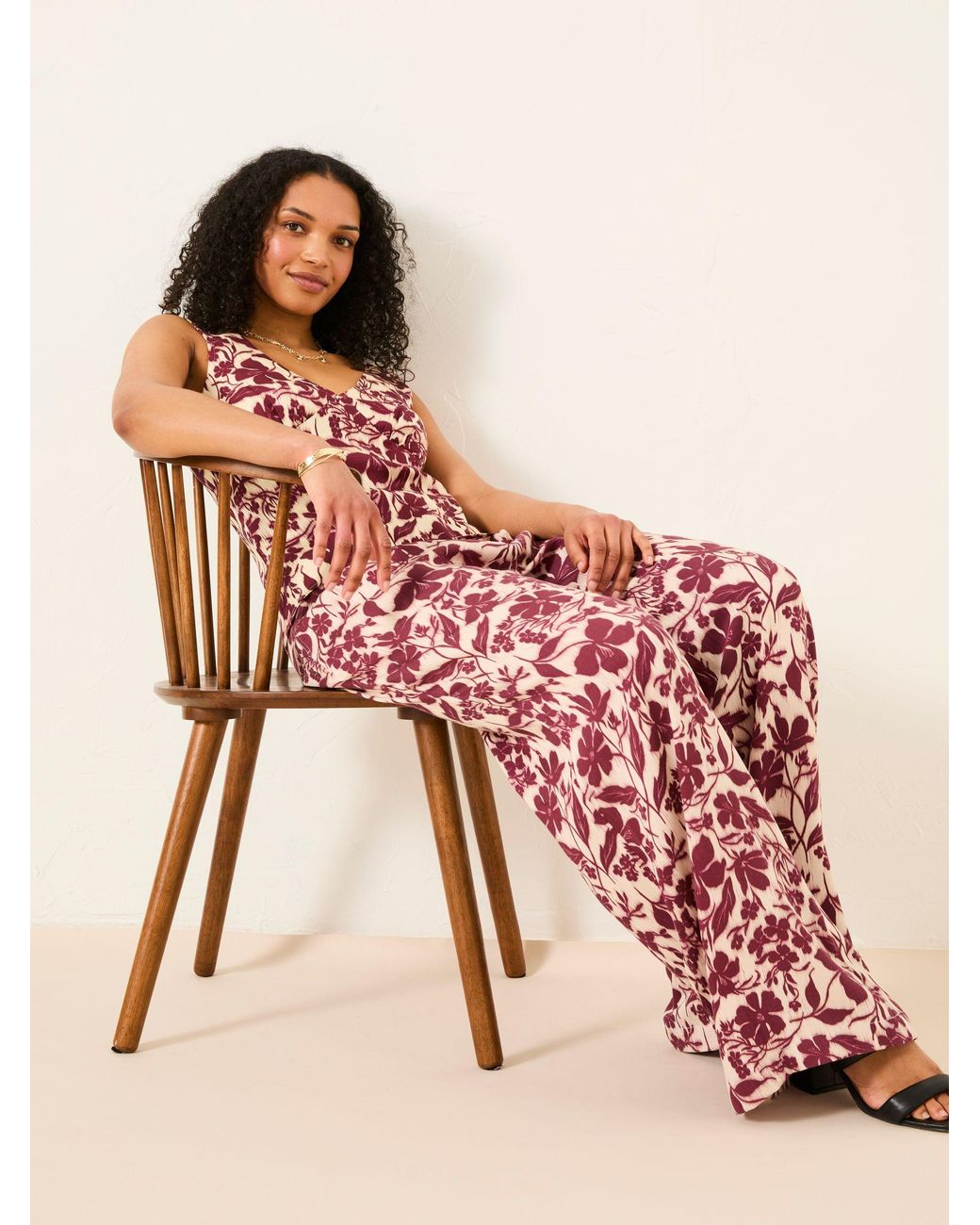 FatFace Brown Kingston Printed Satin Trousers