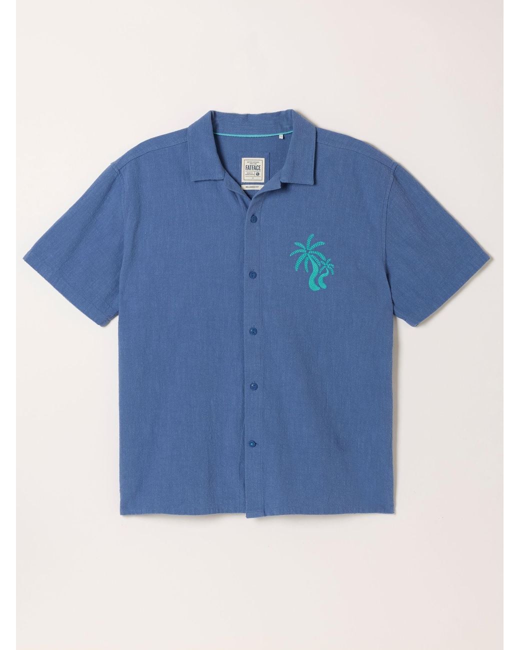 FatFace Blue Fatface Short Sleeve Relaxed Fit Graphic Placement Embroidery Shirt for men