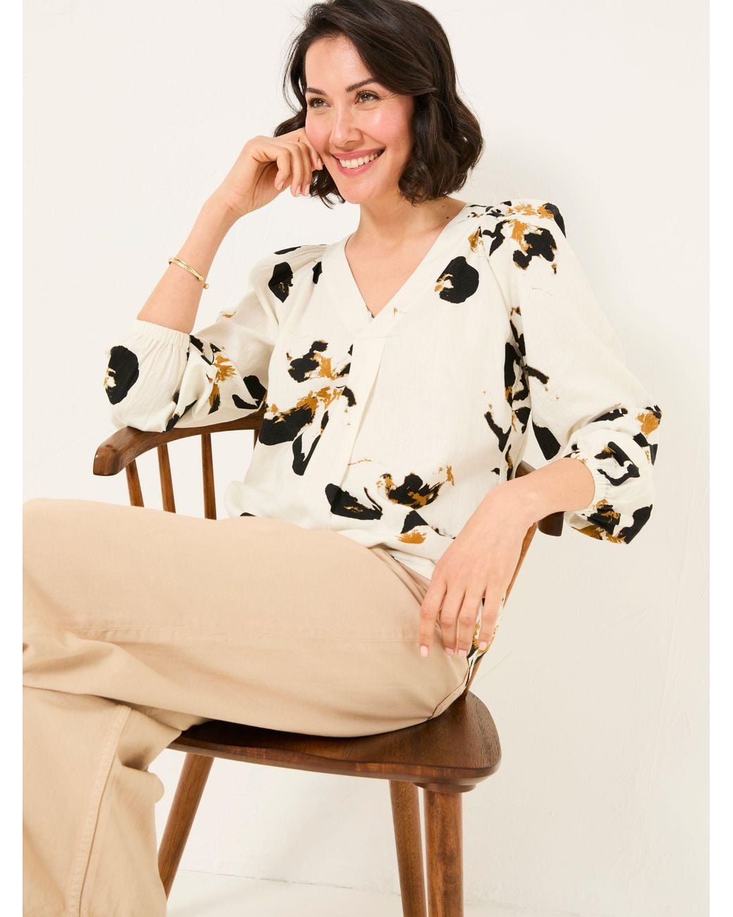 FatFace Natural Channon V-Neck Blouse